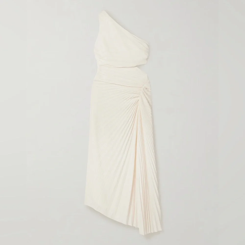 New A.L.C Dahlia Size 0 Pleated Asymmetric Midi Dress Cream Ivory One-Shoulder - Picture 1 of 10